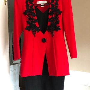 Lillie Rubin, Blk + Red Dress + Jacket, Vintage